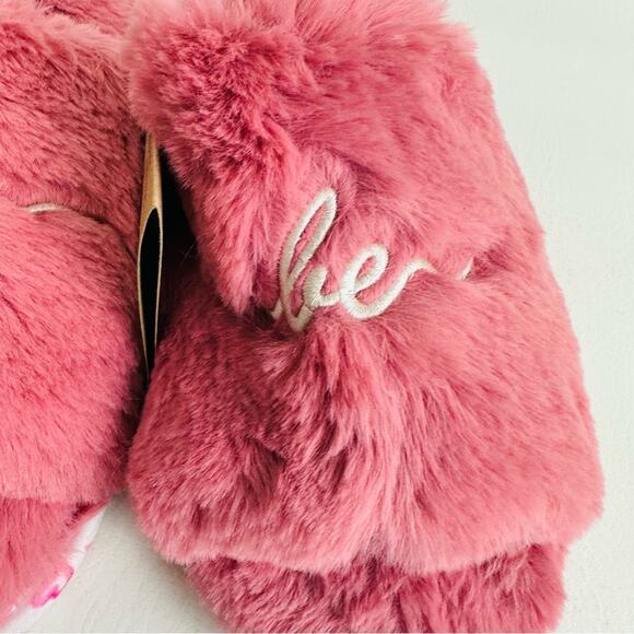 Dluxe By Dearfoams Women Plush Be Mine Slide Slipper Pink Faux Fur Flat Sz L - Picture 9 of 9